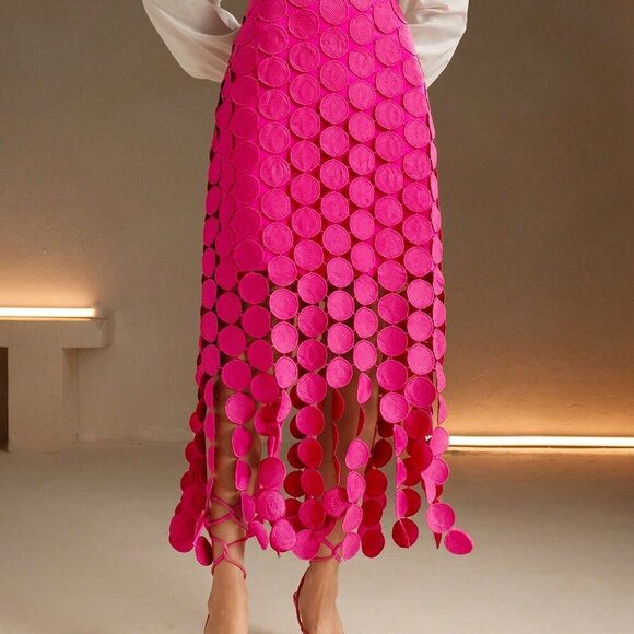Pink Casual Women's Laser Cut Multi Circle Double Layered Skirt - Picture 8 of 8